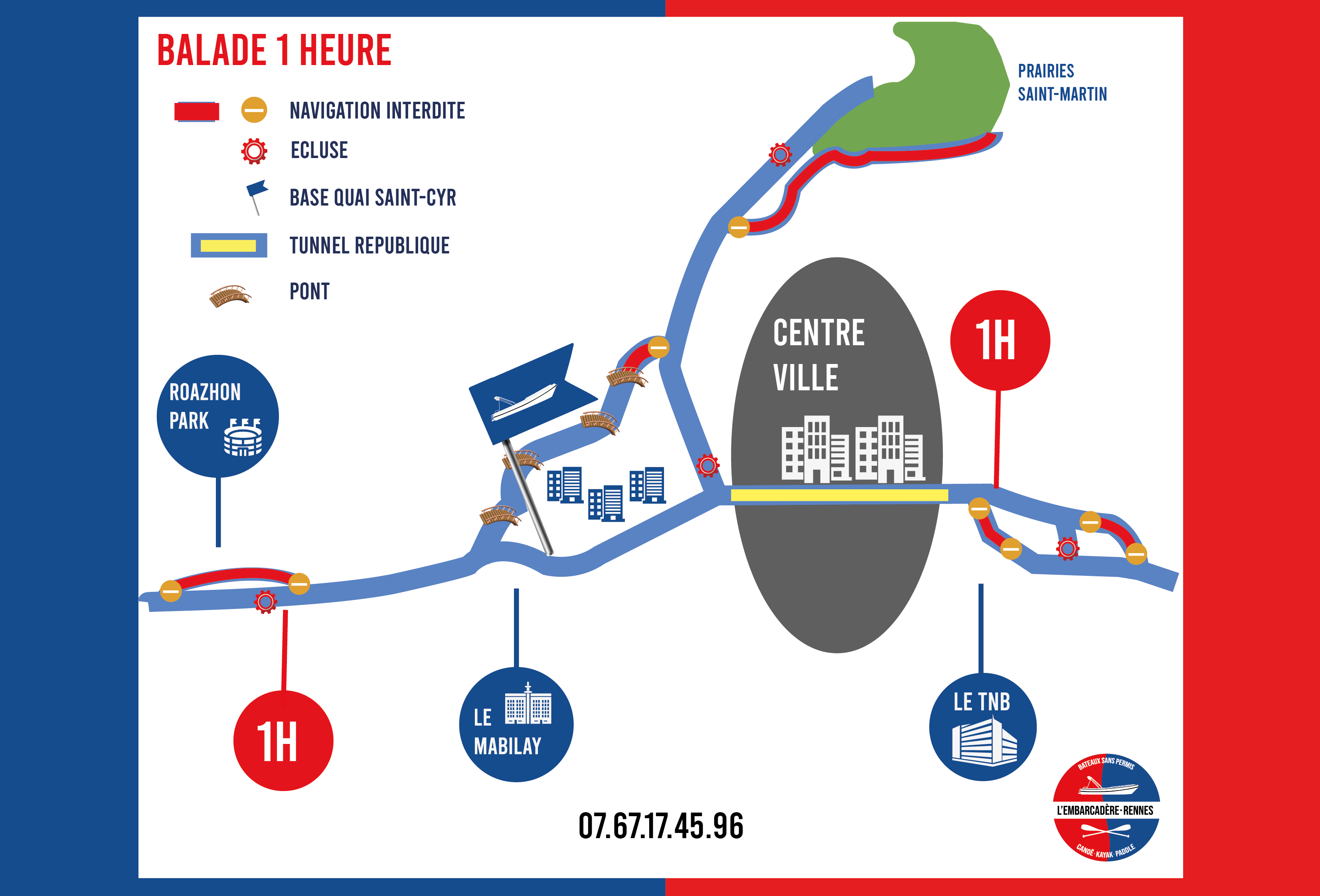 Plan canoe kayak Rennes - 1 heure Plan rennes canoe